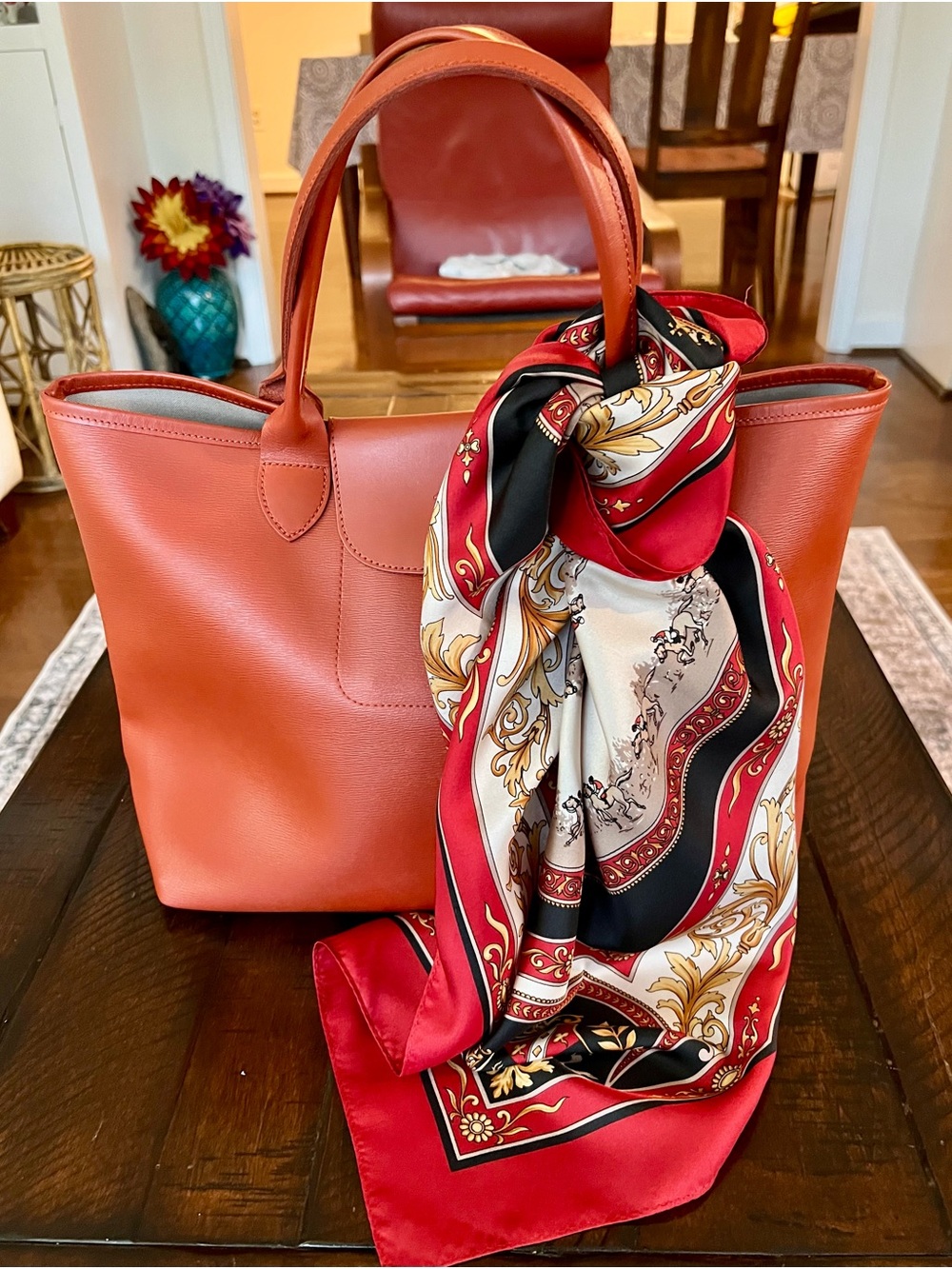 Talbots 100% Silk Equestrian Crest Scarf Red Black Gold 31” Square
